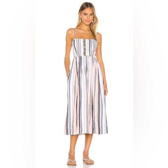 Free People Lilah Multi Striped Pleated Midi Dress - Picture 1 of 13